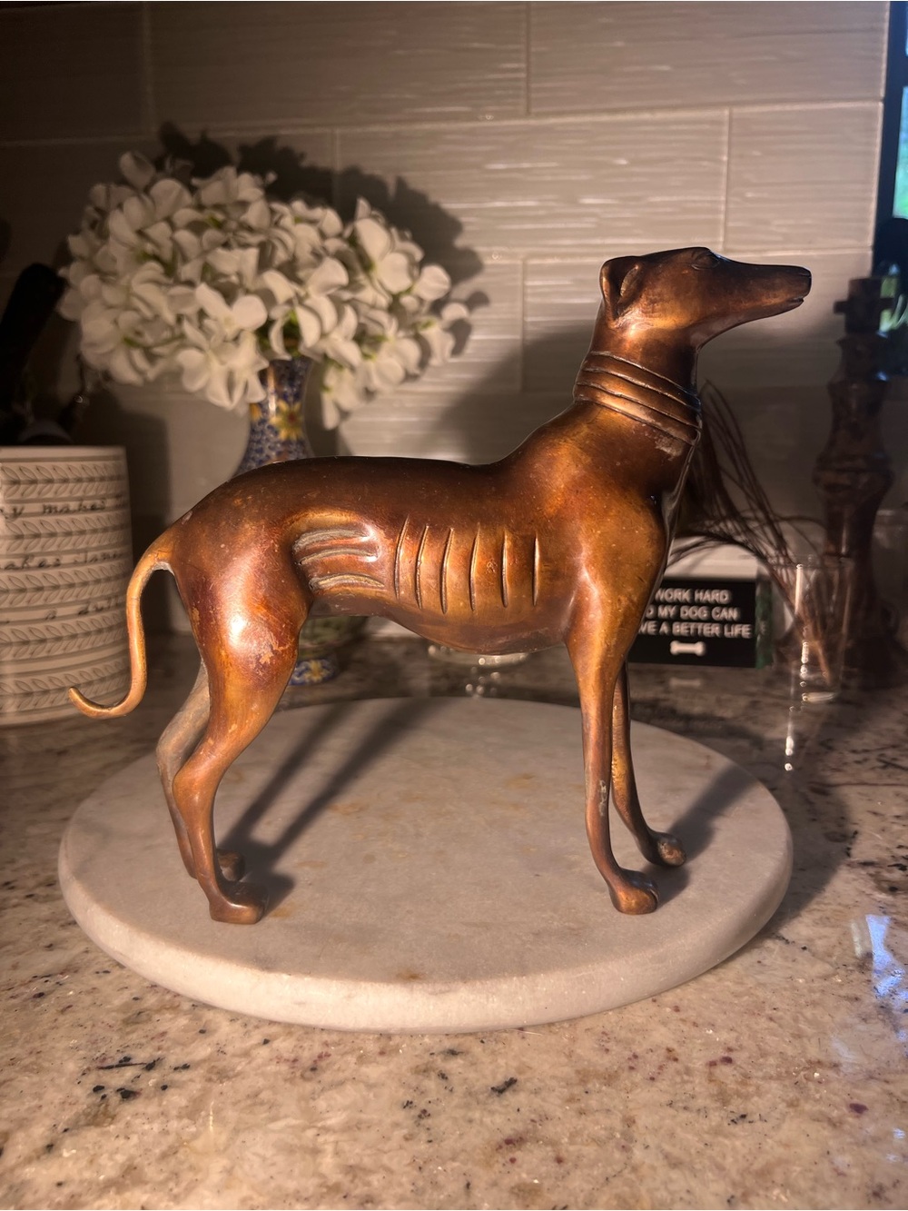 Vintage Greyhound Dog Statue Home Accent- metal 9 1/2 inches long